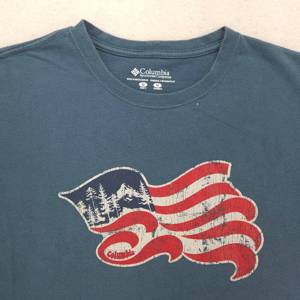 Columbia Flag Short Sleeve Crew Neck Graphic T Shirt Mens Size Large L Blue